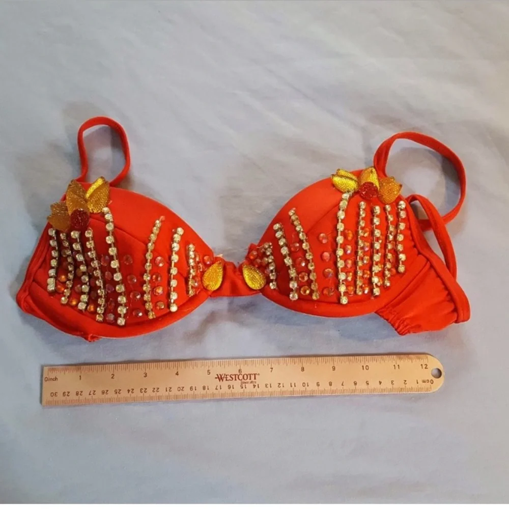 Dolls Kill Red Beaded Bikini Top with Rainbow Sheer Sarong - Picture 4 of 11